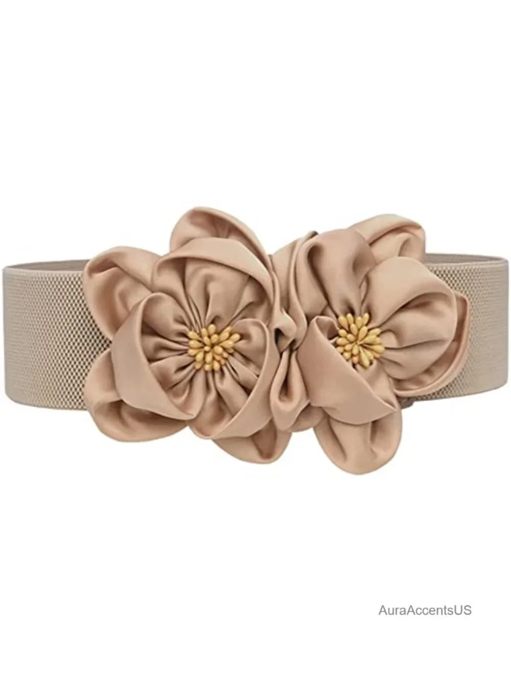 Wide Stretchy Chunky Waist Belt with Big Flower Snap Closure